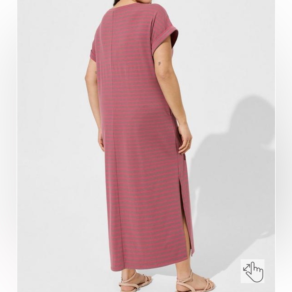 Torrid Tea Length Jersey Rolled T-Shirt Dress Size Large Striped pink NWT - Picture 4 of 6